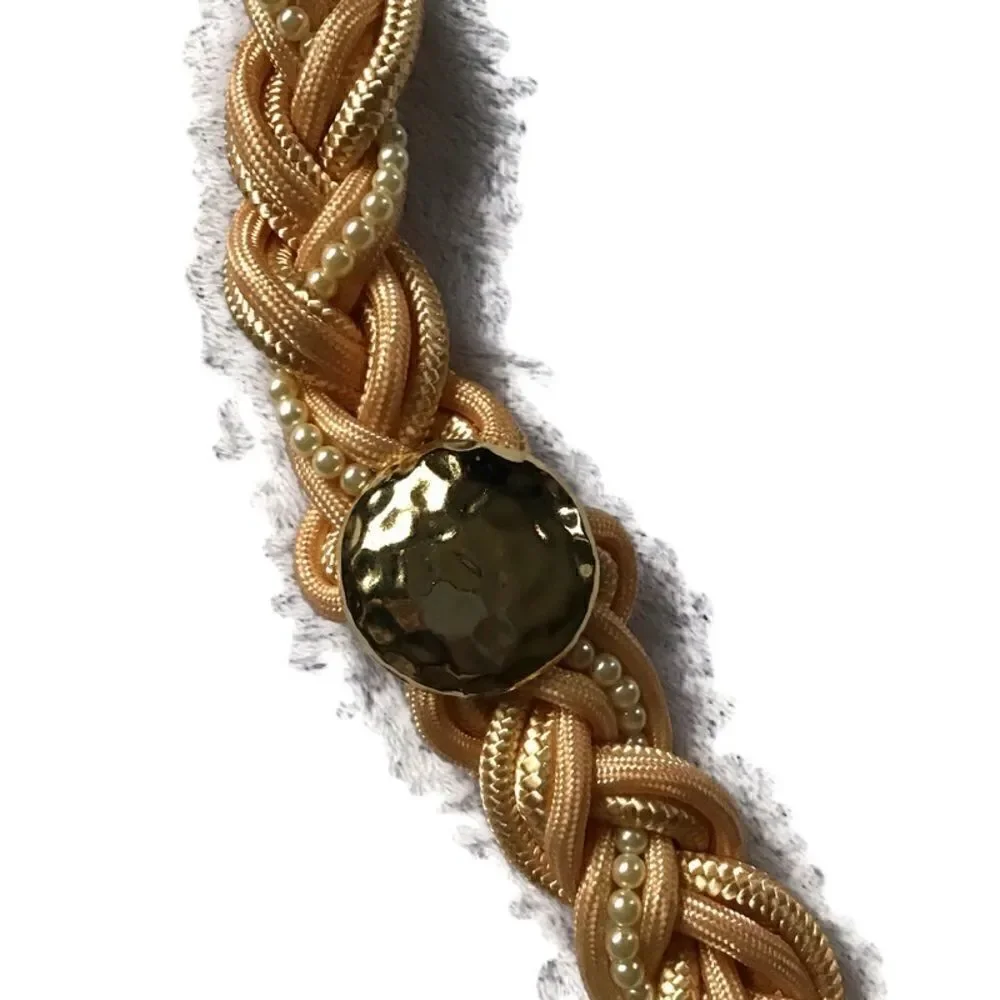 Braided Faux Pearl Medallion Tassel Dress Belt